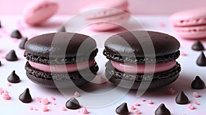 Dark chocolate and pink macarons
