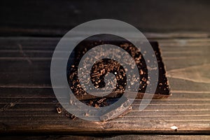 dark chocolate plate on wooden table