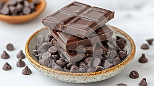 Dark chocolate squares and chips