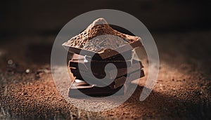 Dark chocolate stack, chips and powder