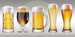 Dark and clear beer in different glass goblets. Generative ai