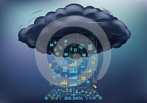 Represents a data cloud, with binary code ( 0 and 1 ) streaming down