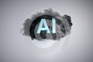 A dark cloud labeled with the letters AI - concept for dangers of artificial intelligence