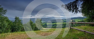 Dark clouds above a mountain range photo