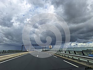 Dark clouds above the Zuidplaspolder, the lowest reclaimed land of western europe