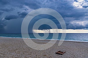 Dark clouds and heavy rain at Tyrrhenian sea in southern Italy