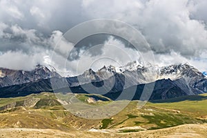 Dark Clouds HImalayan Mountains and Road to Korala Border between Tibet China and Upper Mustang, Nepal