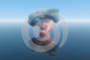 Dark clouds and lightning with blue background, 3d rendering