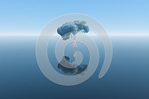 Dark clouds and lightning with blue background, 3d rendering