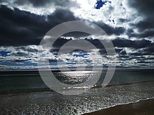 Dark Clouds over ocan beach photo