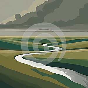 Dark Clouds Over River