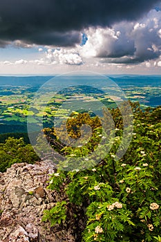 Dark clouds over the Shenandoah Valley, seen from Stony Man Mountain in Shenandoah National Park, Virginia.