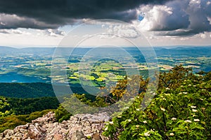 Dark clouds over the Shenandoah Valley, seen from Stony Man Mountain in Shenandoah National Park, Virginia.