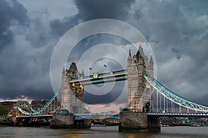 Dark clouds over the Tower Bridge