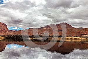 Dark clouds take over the sky near Lees Ferry landing, Page, AZ, USA