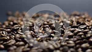 Dark Coffee beans,Coffee beans splashed from above,Coffee beans