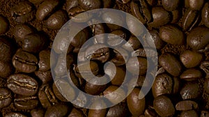 Dark coffee beans rotating in slow motion