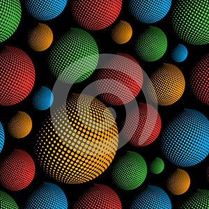 Dark color halftone spheres abstract design elements seamless pattern eps10