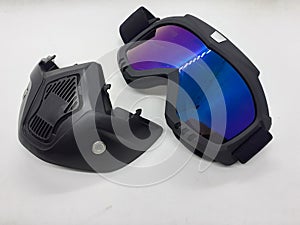 Dark Colored Plastic Modern Face Masker for Disease Protection or Motorbike Sport and Paintball Games in White Isolated Background