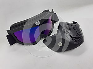 Dark Colored Plastic Modern Face Masker for Disease Protection or Motorbike Sport and Paintball Games in White Isolated Background
