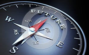 Dark compass with silver and red needle - concept future