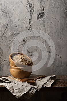 Dark composition with brown rice