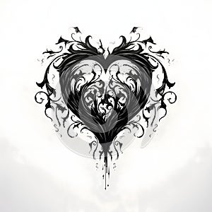 Dark concept of heart tattoo white background. Heart as a symbol of affection and