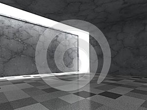 Dark concrete empty room interior with ceiling light
