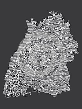 Dark Contour Relief Map of Baden-Wurttemberg