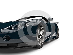 Dark coral blue modern fast super car - front view closeup cut shot