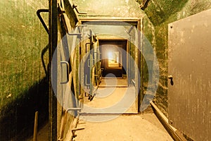 Dark corridor of old underground Soviet military bunker under fortification., Sevastopol, Crimea