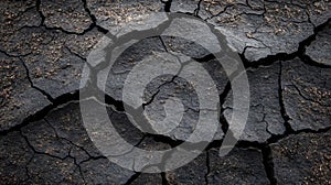 Dark Cracked Earth Texture Showing Drought