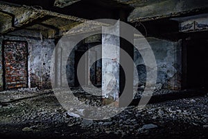 Dark and creepy dirty abandoned underground basement