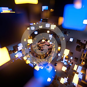 Dark cubes randomly distributed in the air, 3d rendering