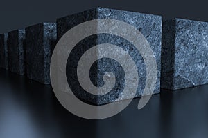 Dark cubes randomly distributed in the air, 3d rendering
