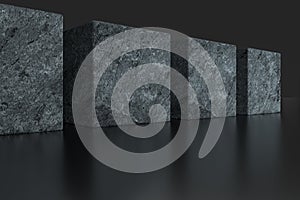 Dark cubes randomly distributed in the air, 3d rendering