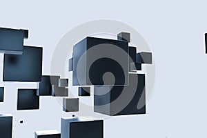 Dark cubes randomly distributed in the air, 3d rendering