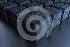 Dark cubes randomly distributed in the air, 3d rendering