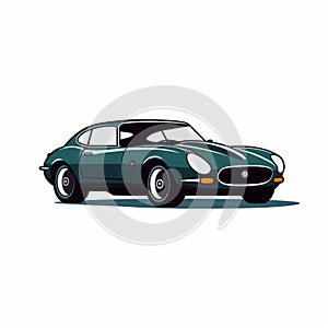 Dark Cyan And Green Jaguar E-type Classic Car Illustration Design