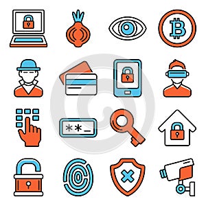 Dark Deep Internet and Security Icons Set. Vector