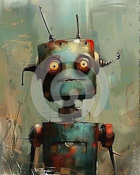 Rusted Dreams: A Haunting Portrait of an Ancient Biped Robot photo