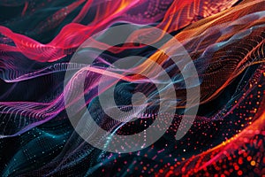 Dark digital background, tech waves pattern, digital data banner, audio mockup, glowing wavy mockup