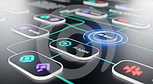 Glowing digital interface with A I agent and data nodes technology artificial intelligence