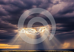 Dark, dramatic clouds cover the sky