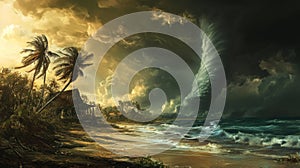 Dark Dramatic Coastal Tornado at Sunset