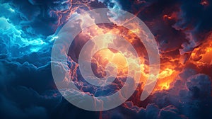 Dark and dramatic storm clouds on dark blue sky before a thunderstorm. Windstorm. Moody cloudscape