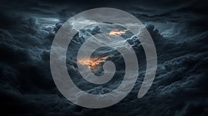 Dark Dramatic Storm Cloudscape with Orange Glow