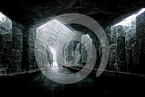 Dark dungeon catacomb underground tunnel spectacular halloween 3D illustration