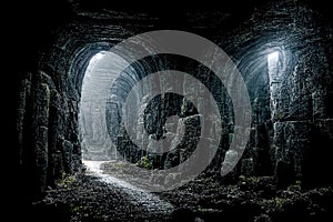 Dark dungeon catacomb underground tunnel spectacular halloween 3D illustration photo