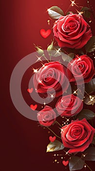 Dark elegance Red roses and hearts on a dark brown background